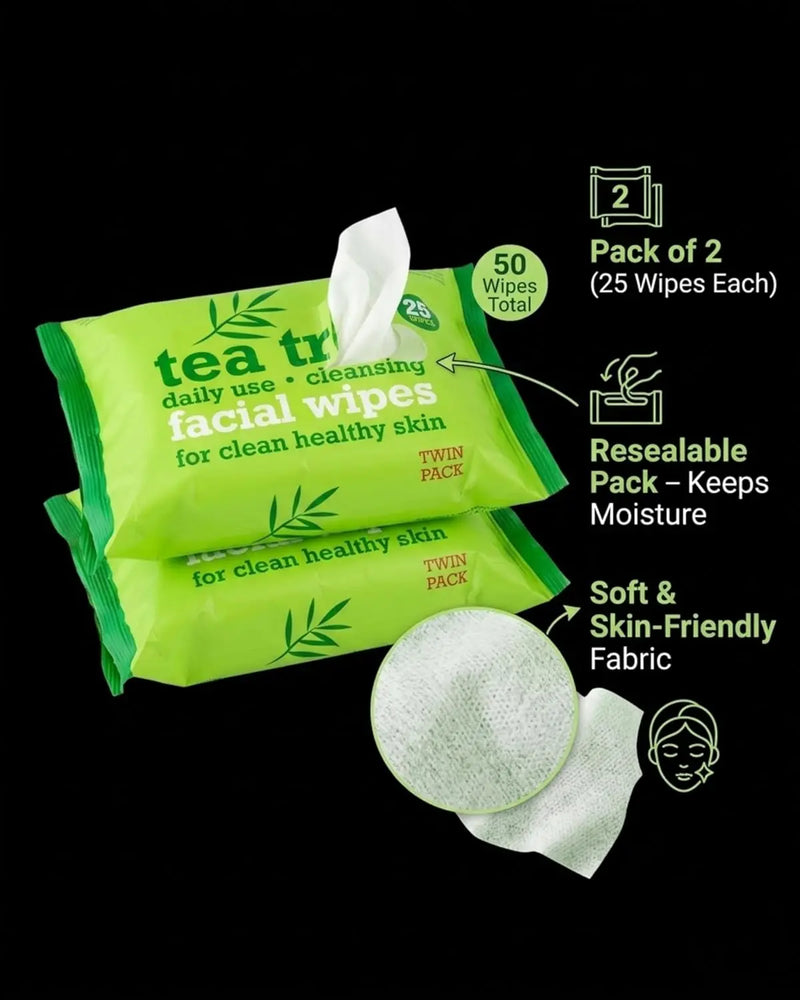 XBC Tea Tree Facial Wipes Twin Pack