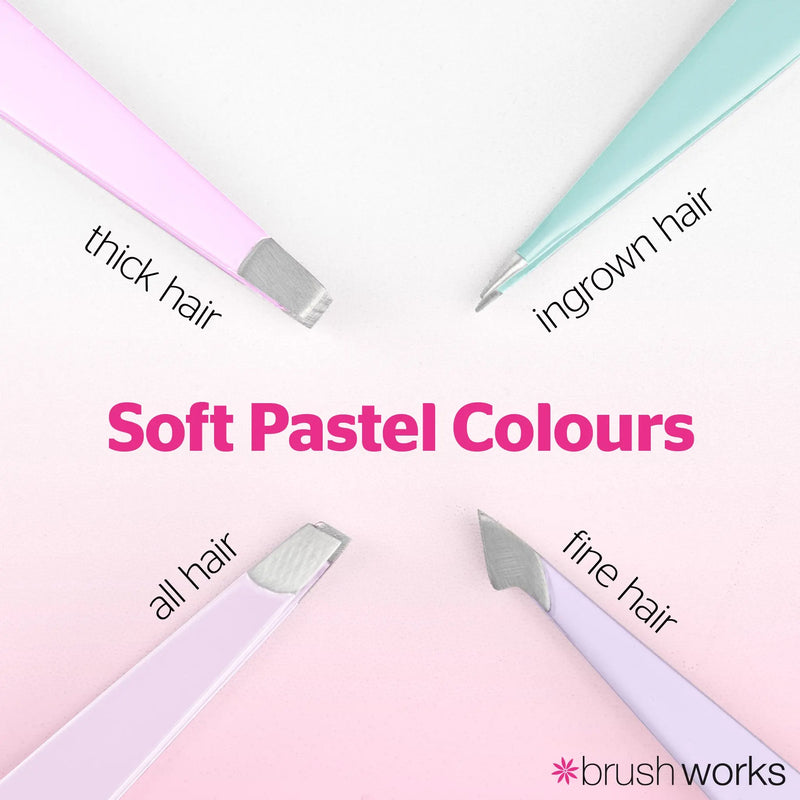 Brushworks 4 Piece Combination Tweezer Set Pastels