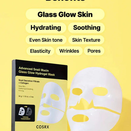 COSRX Advanced Snail Mucin Glass Glow Hydrogel Mask 3-Pack