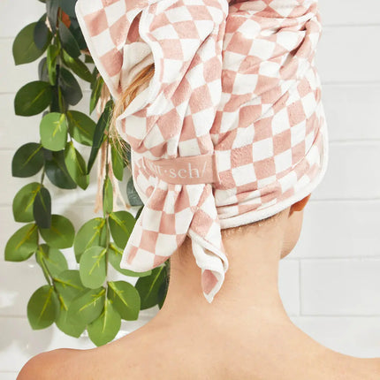 Kitsch Extra Large Quick-Dry Hair Towel Wrap Terracotta Checker