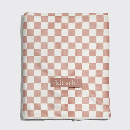 Kitsch Extra Large Quick-Dry Hair Towel Wrap Terracotta Checker