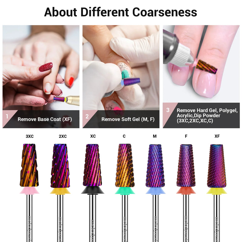 MelodySusie 5-in-1 Cross Cut Tungsten Carbide Nail Drill Bits Fine