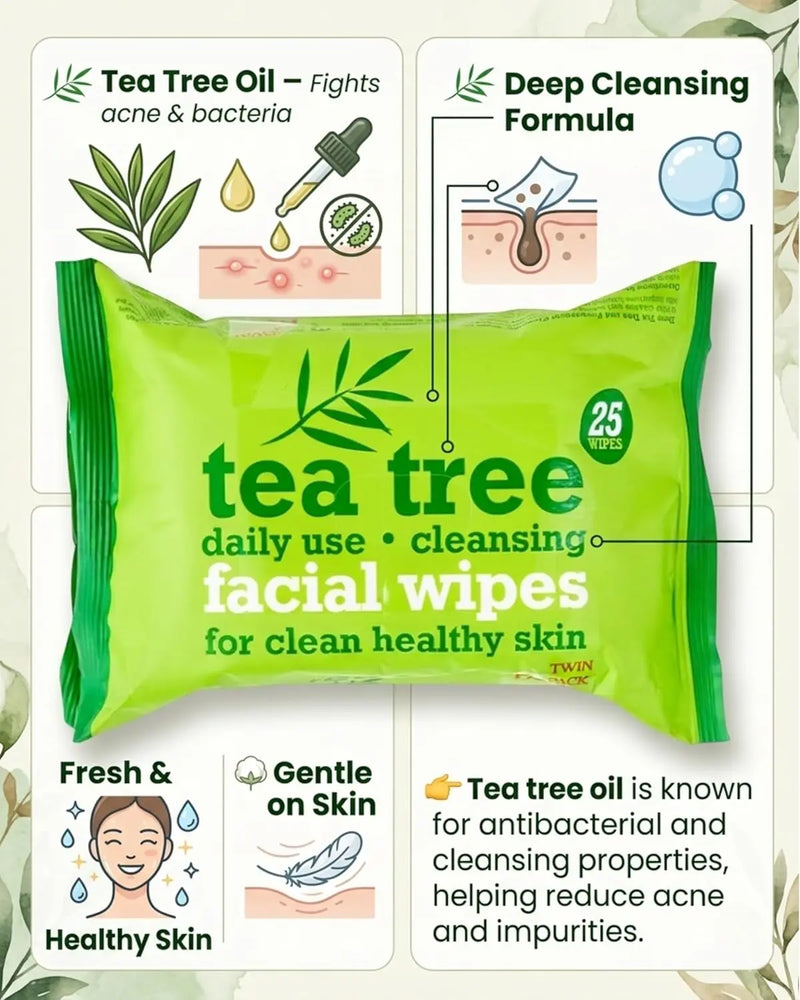 XBC Tea Tree Facial Wipes Twin Pack