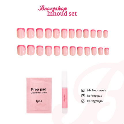 Boozyshop Press On French Nails Hot Pink / Pink