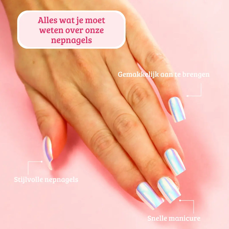 Boozyshop Press On French Nails Metallic Pearlescent
