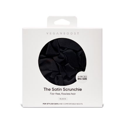 Veganboost Big Satin Scrunchies Black 6 Pieces